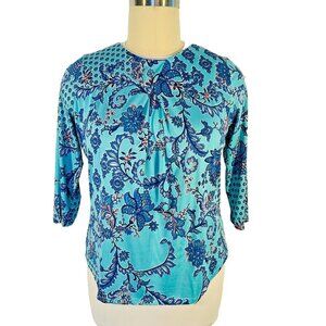 Liz Claiborne - Blouse Women's 2X Vintage Floral Knit Top Twist Neck 3/4 Sleeve